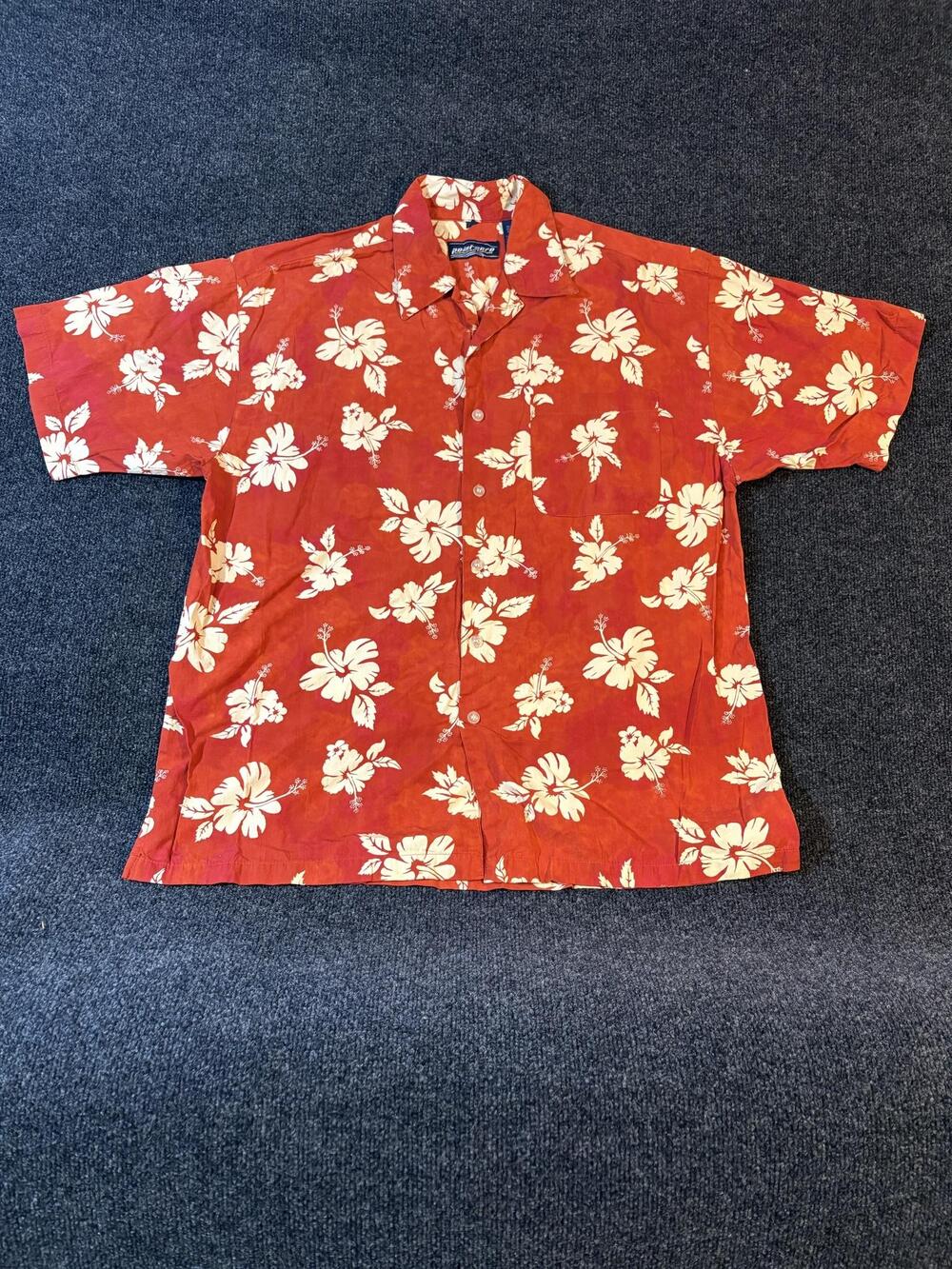 Point Zero Shirt Mens XL Red Floral Hawaiian Short Sleeve Button Up Cotton